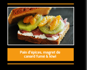 Sandwich pain d'épices, magret fumé et kiwi